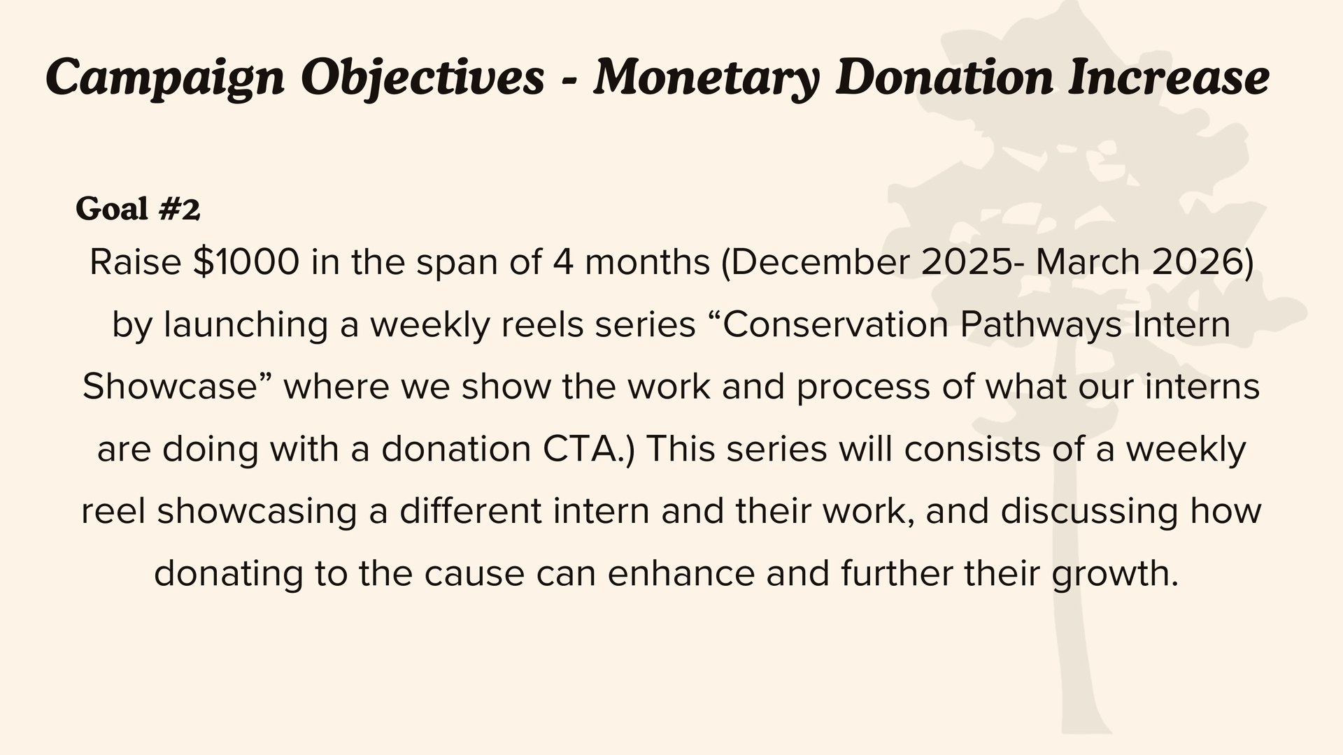 Conservation Pathways: Goal 2: Monetary Donation Increase