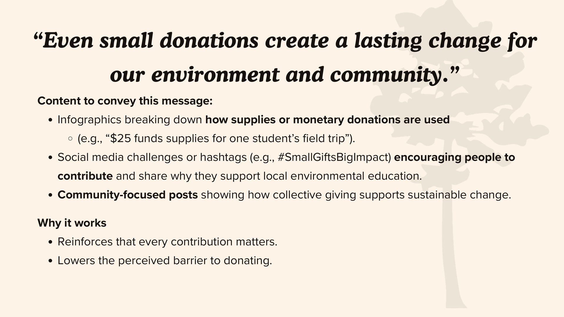 Conservation Pathways: Key Message: Small Donations, Lasting Change