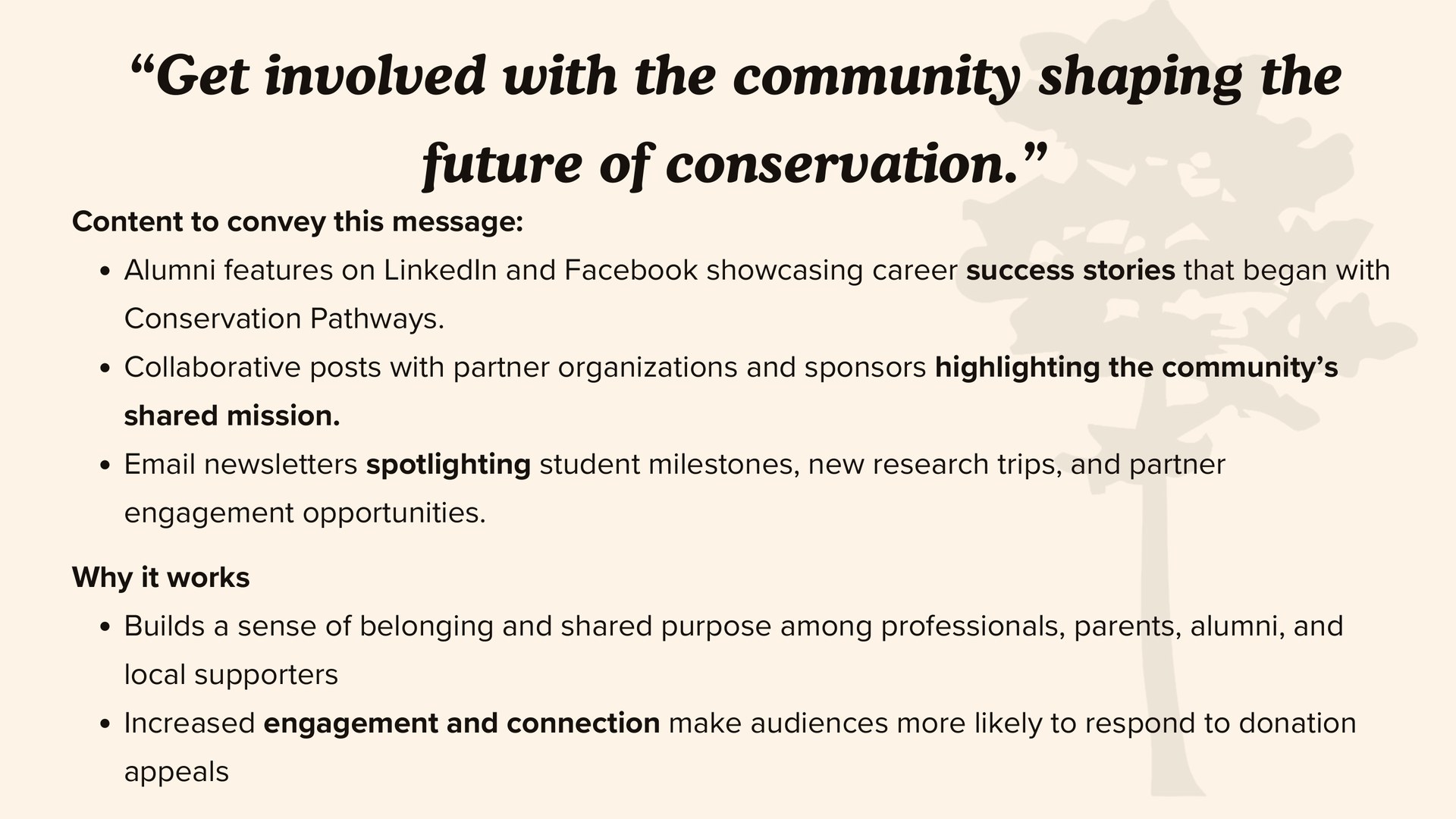 Conservation Pathways: Key Message: The Community Shaping Conservation's Future