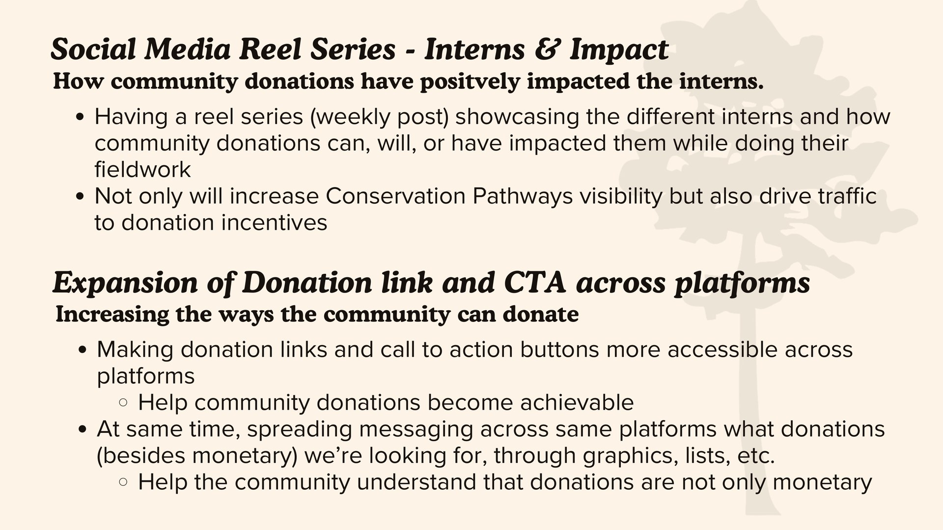 Conservation Pathways: Tactics: Intern Showcase Reels and Donation CTAs
