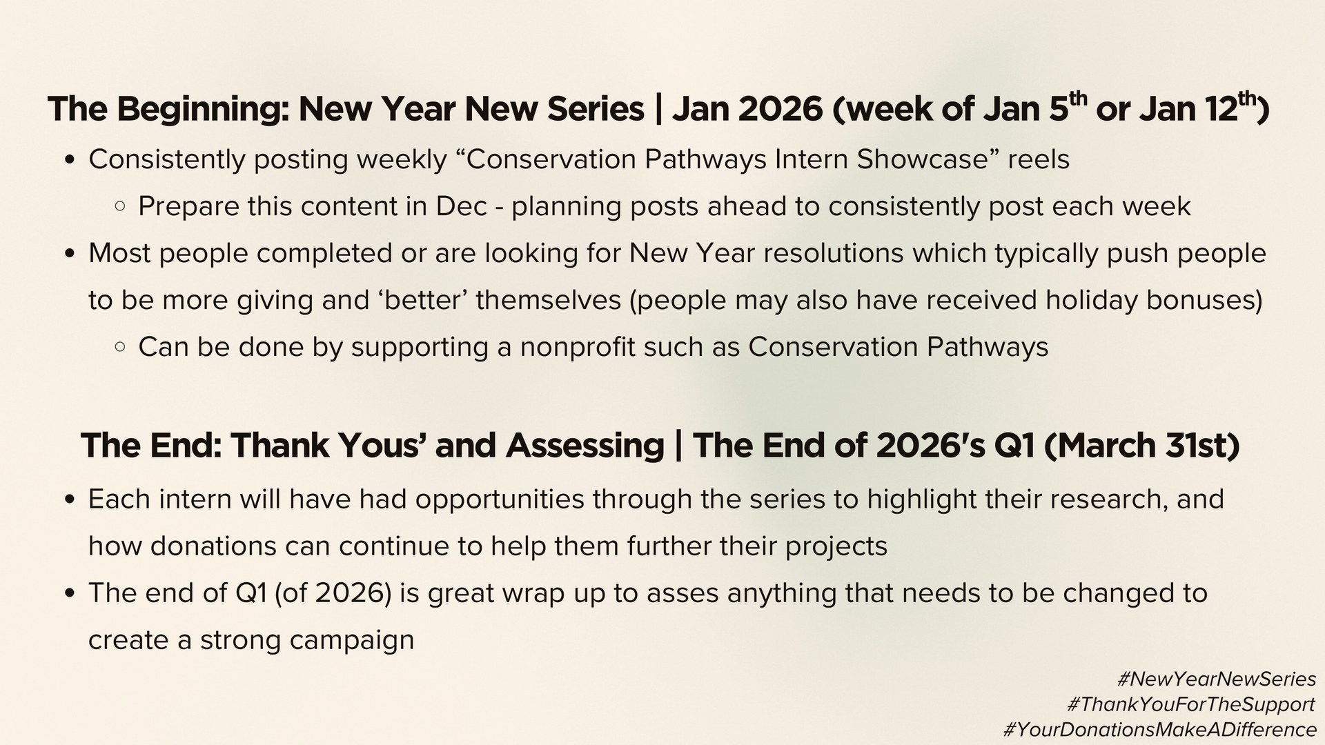 Conservation Pathways: Timeline: New Year, New Series