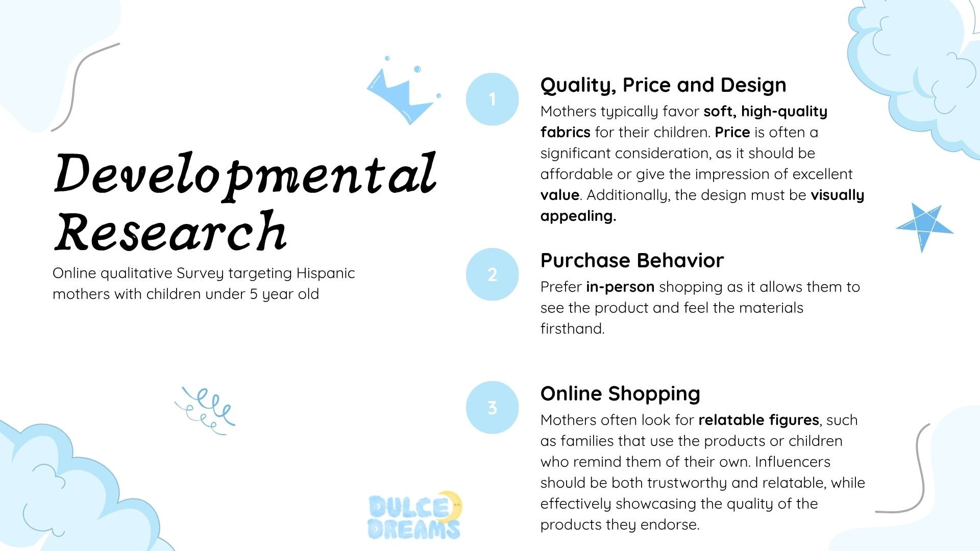 Dulce Dreams: Developmental Research