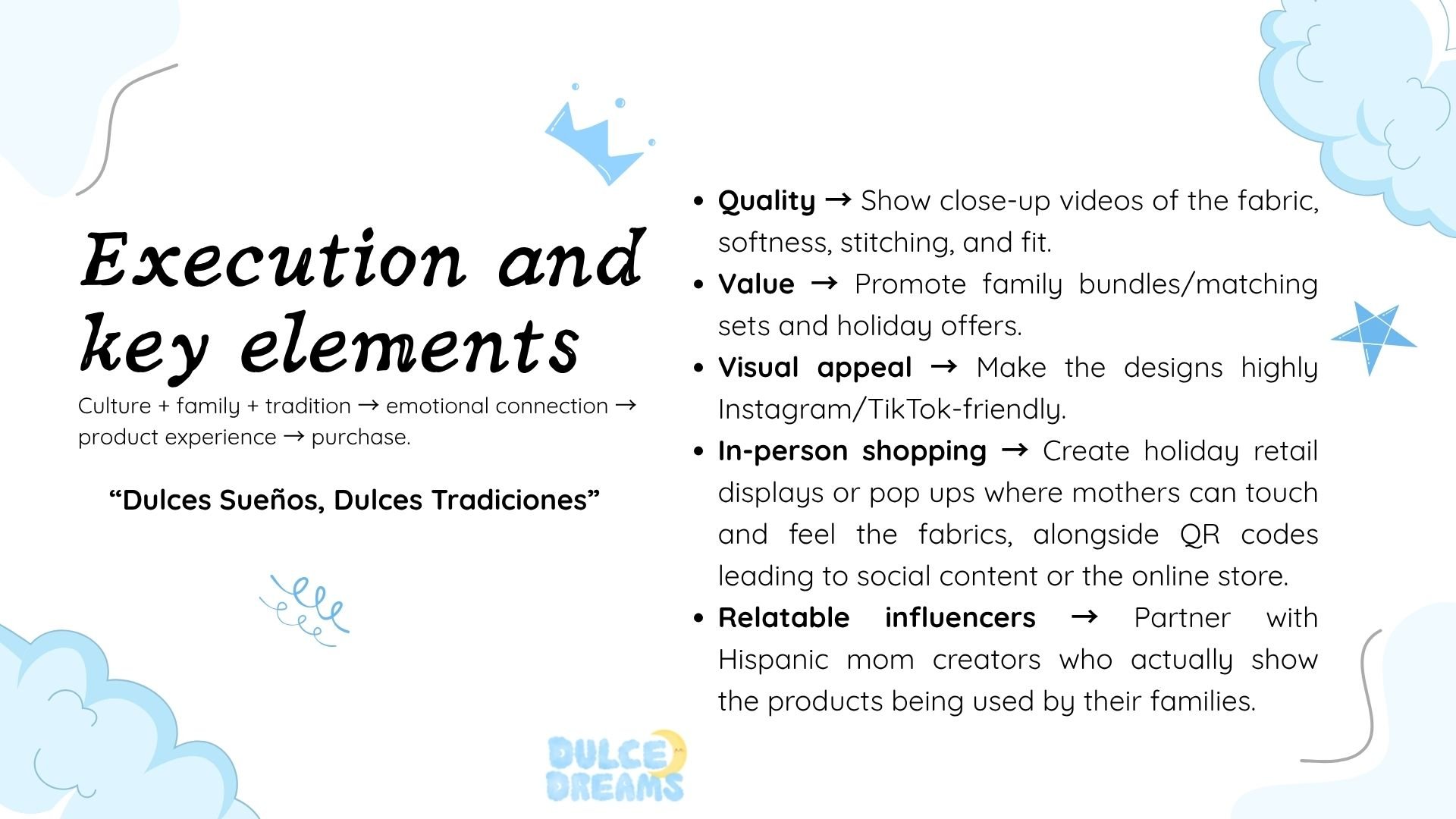 Dulce Dreams: Execution and key elements