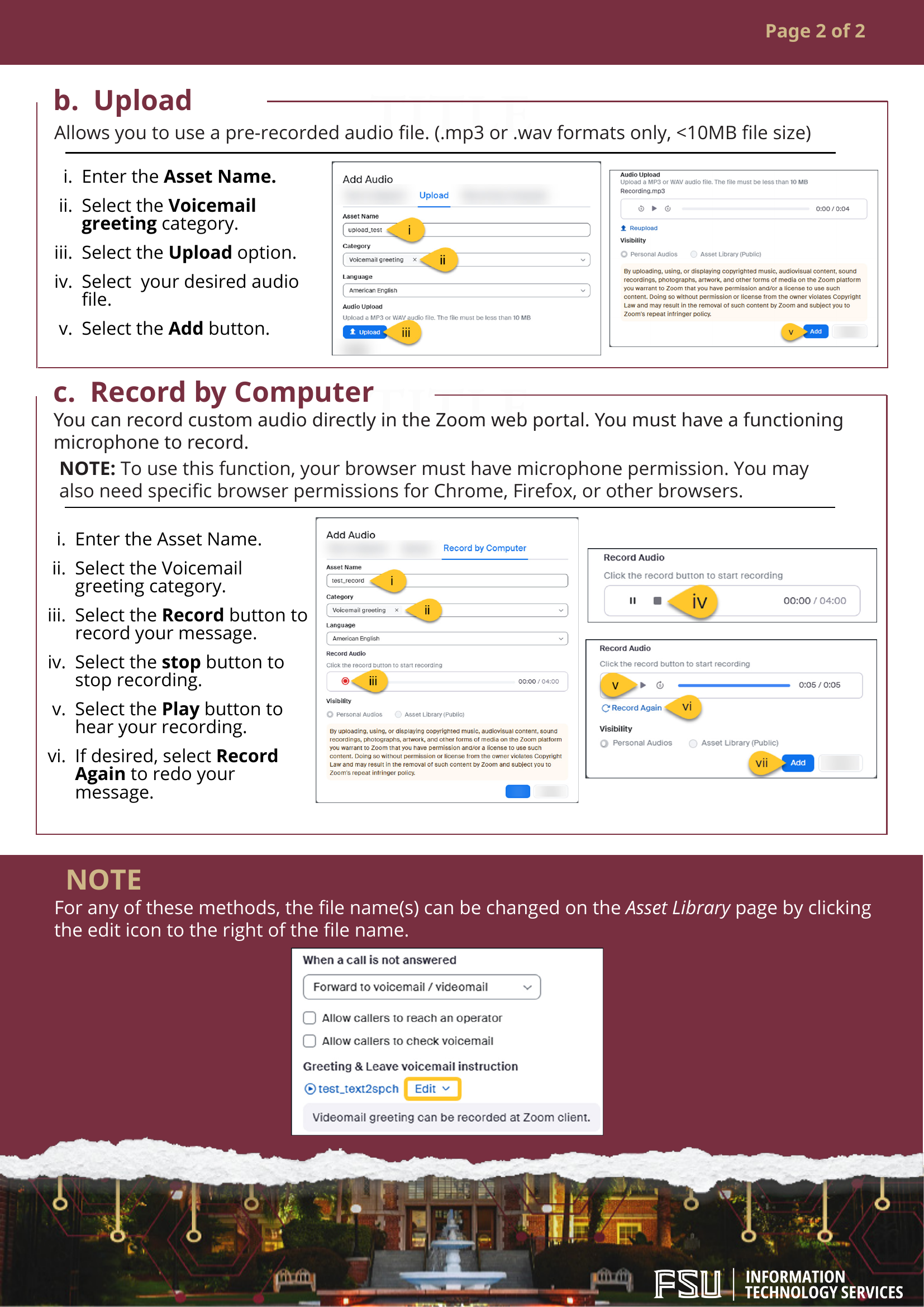 FSU ITS Zoom Phone campaign: Voicemail setup guide, page 2